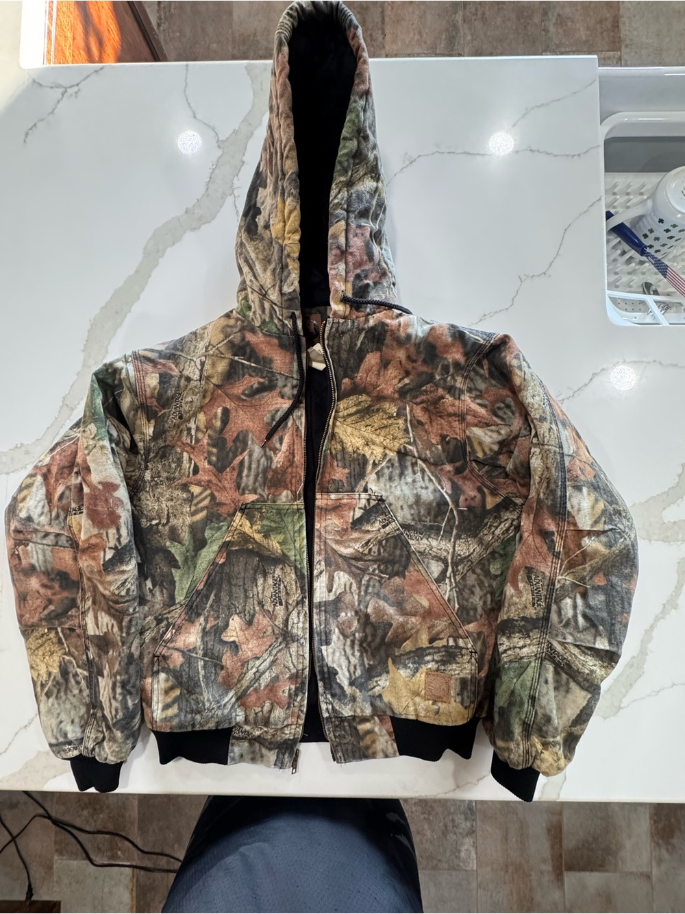 Men's Hooded Camouflage Puffer Jacket - Multi Green/Brown